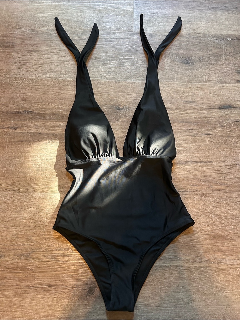 Born Primitive One-Piece Swimsuit Womens Size M Black Deep V Halter Tie